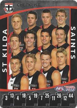 2012 Team Zone AFL Team - Team Checklists #NNO St. Kilda Saints Front